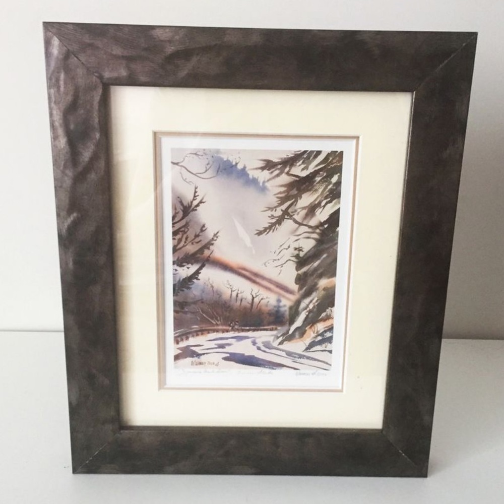 Brown Snowy Forest Road Nature Landscape Painting with Frame